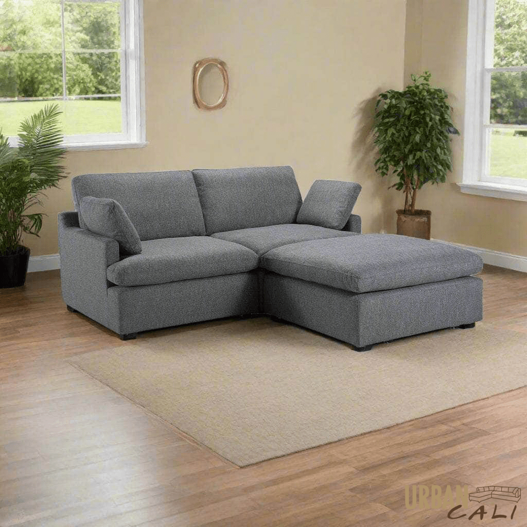 Long Beach Small Modular Sectional Sofa with Ottoman in Axel Beige - Available in 3 Colours