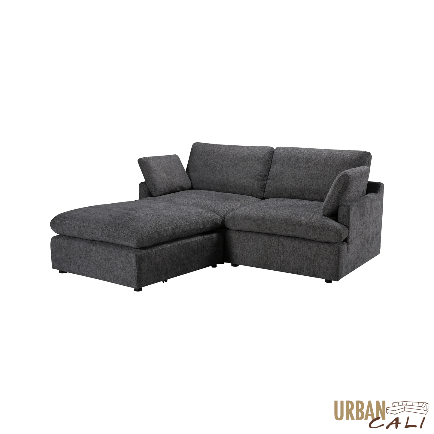 Long Beach Small Modular Sectional Sofa with Ottoman in Axel Beige - Available in 3 Colours
