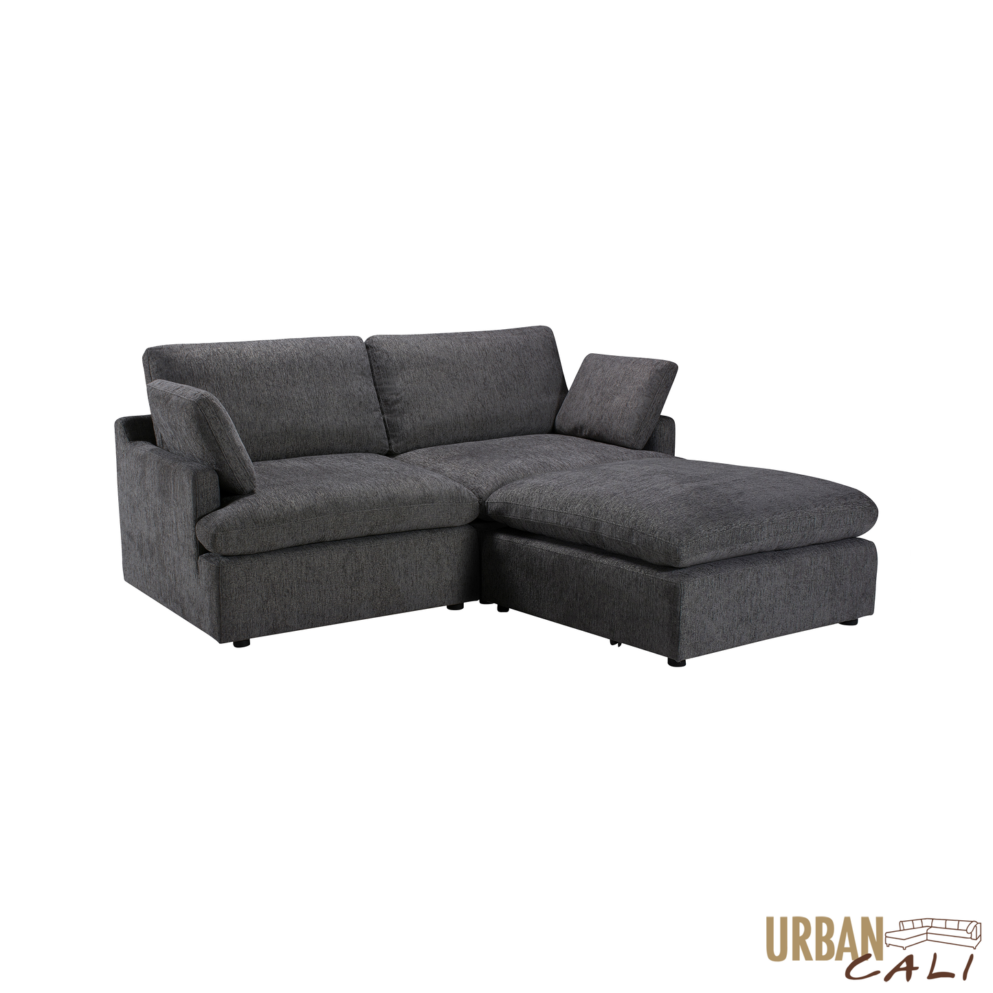 Long Beach Small Modular Sectional Sofa with Ottoman in Axel Beige - Available in 3 Colours