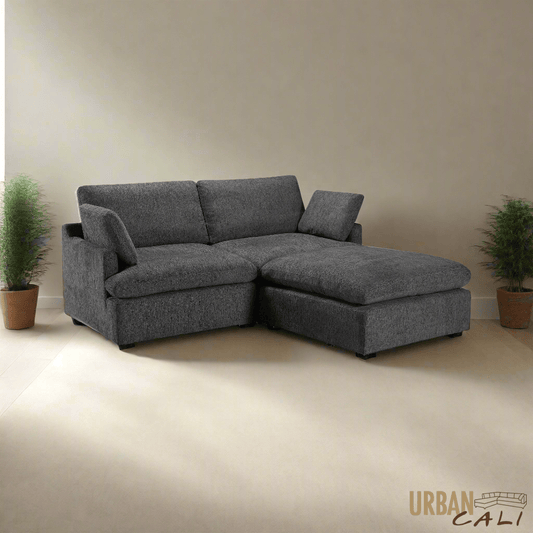 Long Beach Small Modular Sectional Sofa with Ottoman in Axel Beige - Available in 3 Colours