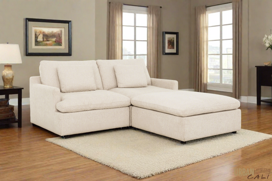Long Beach Small Modular Sectional Sofa with Ottoman in Axel Beige - Available in 3 Colours