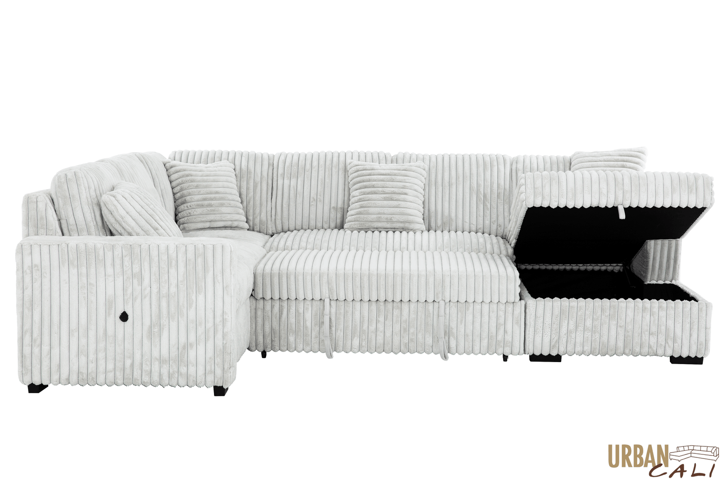 Urban Cali Sleeper Sectional Atherton Opulence Plush Light Grey Corduroy Large Sleeper Sectional Sofa Bed with Storage Chaise