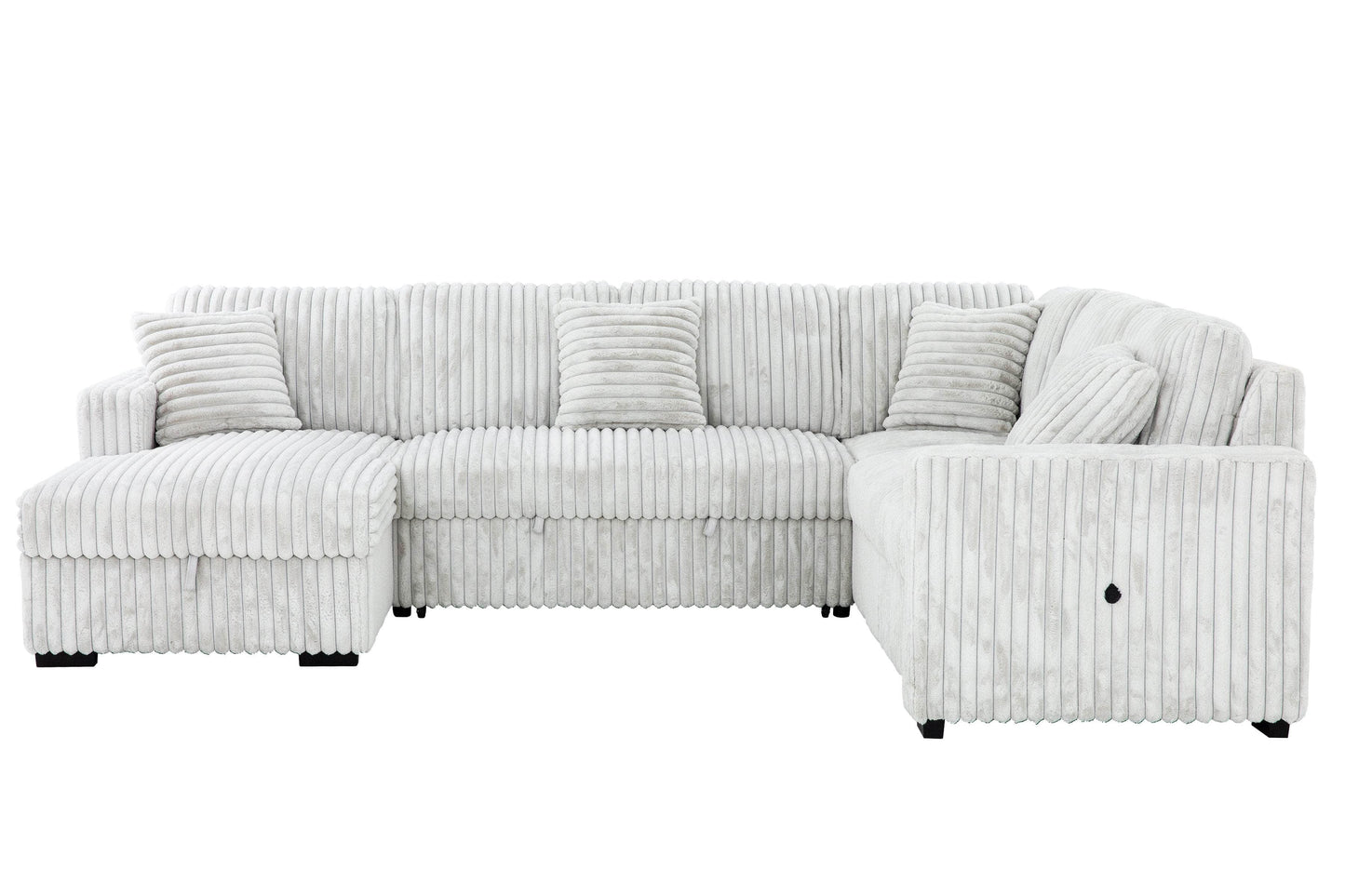 Urban Cali Sleeper Sectional Left Facing Chaise Atherton Opulence Plush Light Grey Corduroy Large Sleeper Sectional Sofa Bed with Storage Chaise