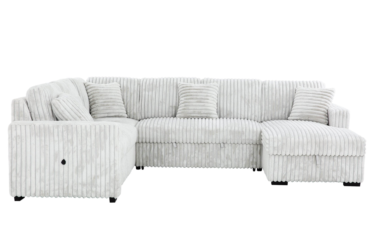 Urban Cali Sleeper Sectional Right Facing Chaise Atherton Opulence Plush Light Grey Corduroy Large Sleeper Sectional Sofa Bed with Storage Chaise