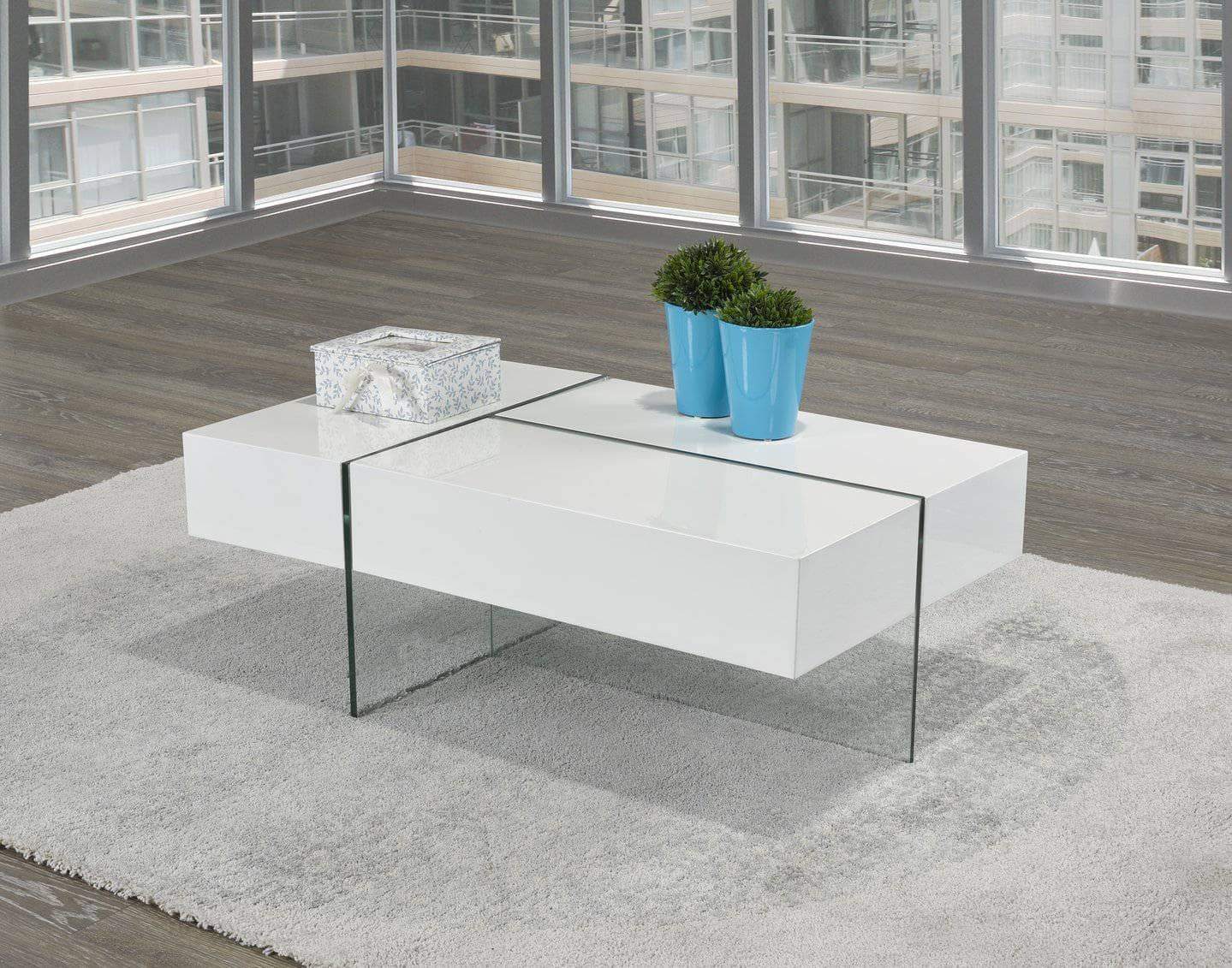 Brassex Inc. Coffee Table 3-Way Storage Coffee Table - White Glossy