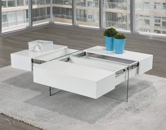 Brassex Inc. Coffee Table 3-Way Storage Coffee Table - White Glossy