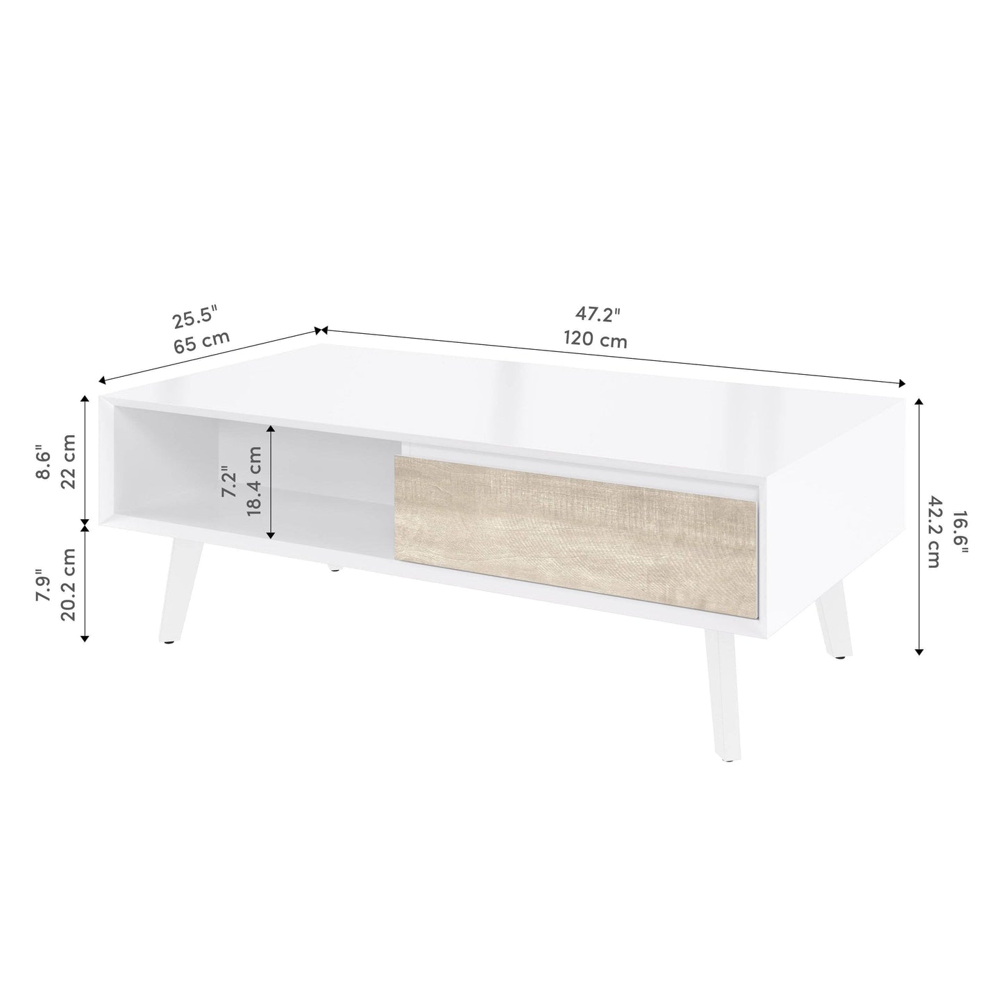 Modubox Coffee Table Adara 48W Coffee Table in UV White and Mountain Ash Grey