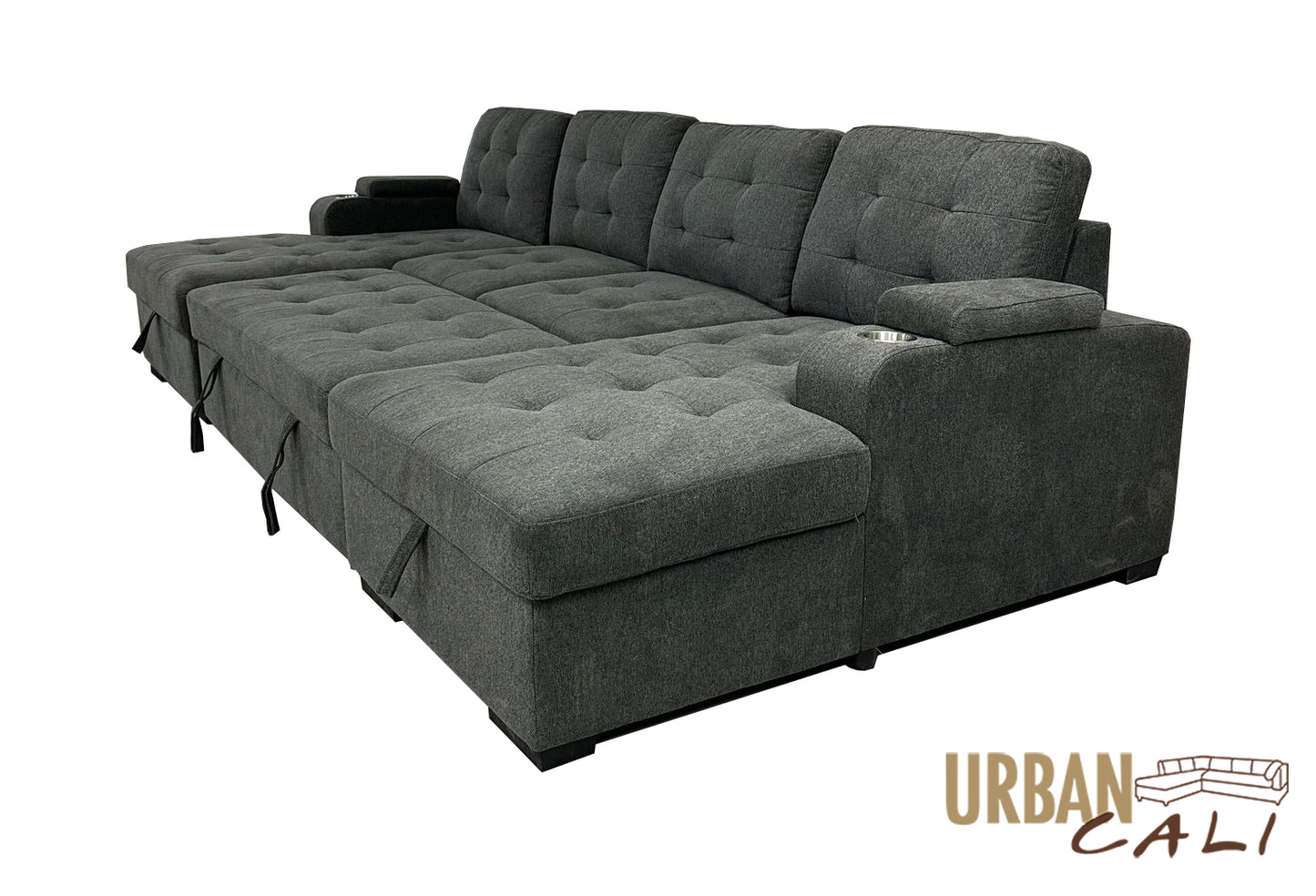 Canapé-lit sectionnel en forme de U Lancaster avec méridiennes de rangement en anthracite Belfast