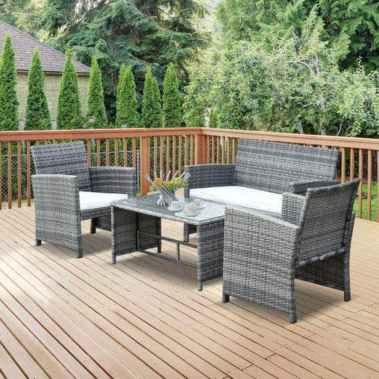 Aosom Conversation Set 4 Piece Outdoor Patio Wicker Rattan Garden Lawn Chair with Table Conversation Set - Available in 2 Colours