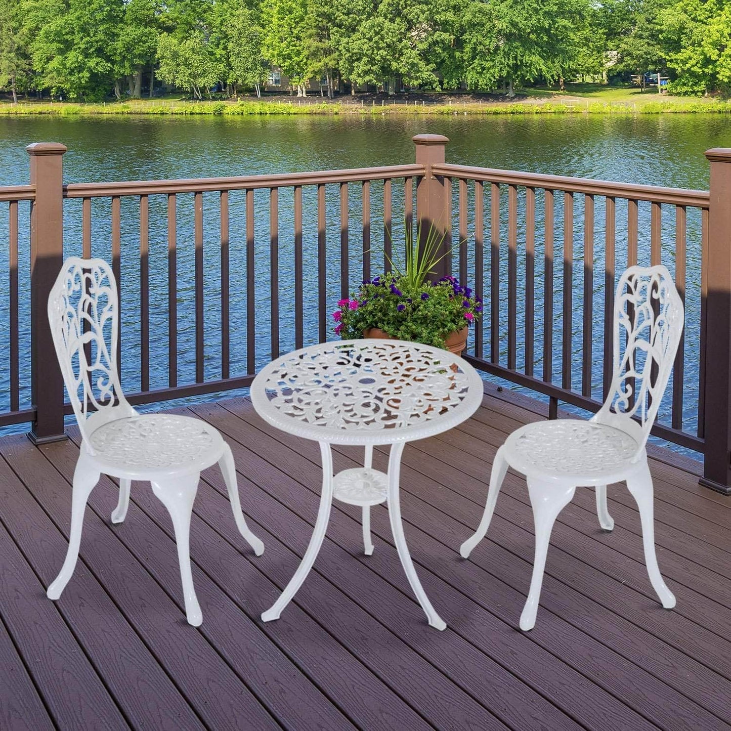 Aosom Dining Set 3 Piece Outdoor Patio Garden Cast Aluminum Cafe Bistro Round Table and Chair Set - Available in 3 Colours