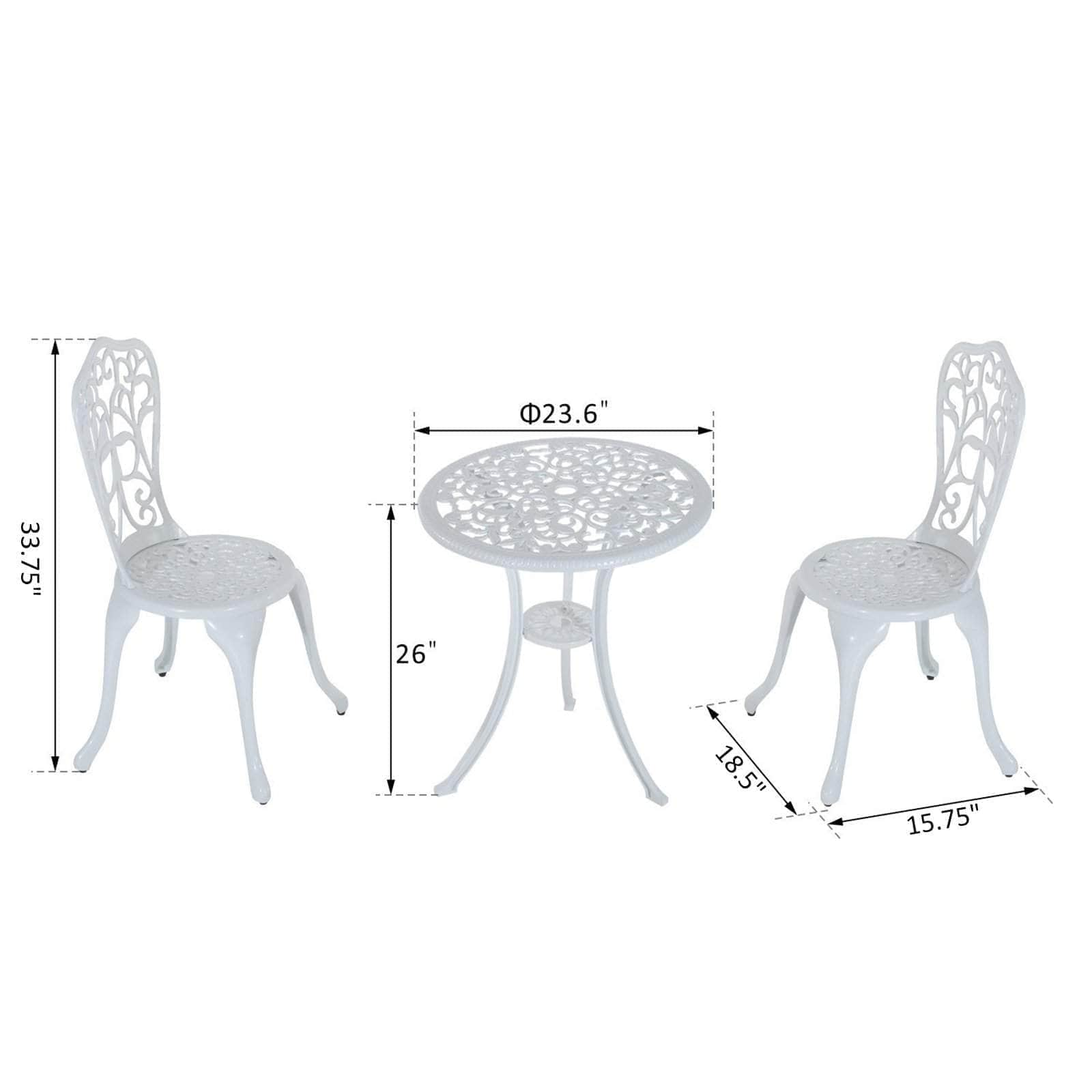 Aosom Dining Set 3 Piece Outdoor Patio Garden Cast Aluminum Cafe Bistro Round Table and Chair Set - Available in 3 Colours