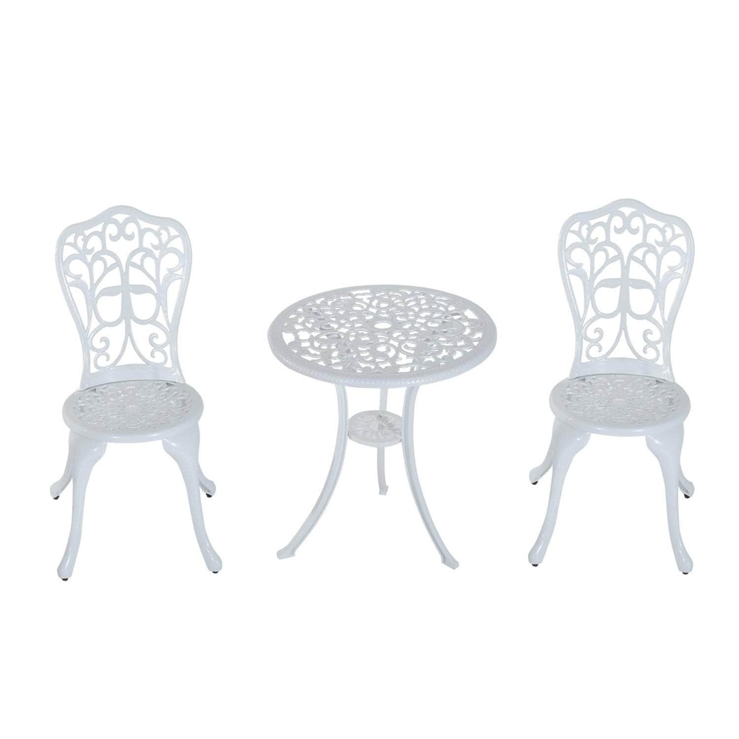 Aosom Dining Set White 3 Piece Outdoor Patio Garden Cast Aluminum Cafe Bistro Round Table and Chair Set - Available in 3 Colours