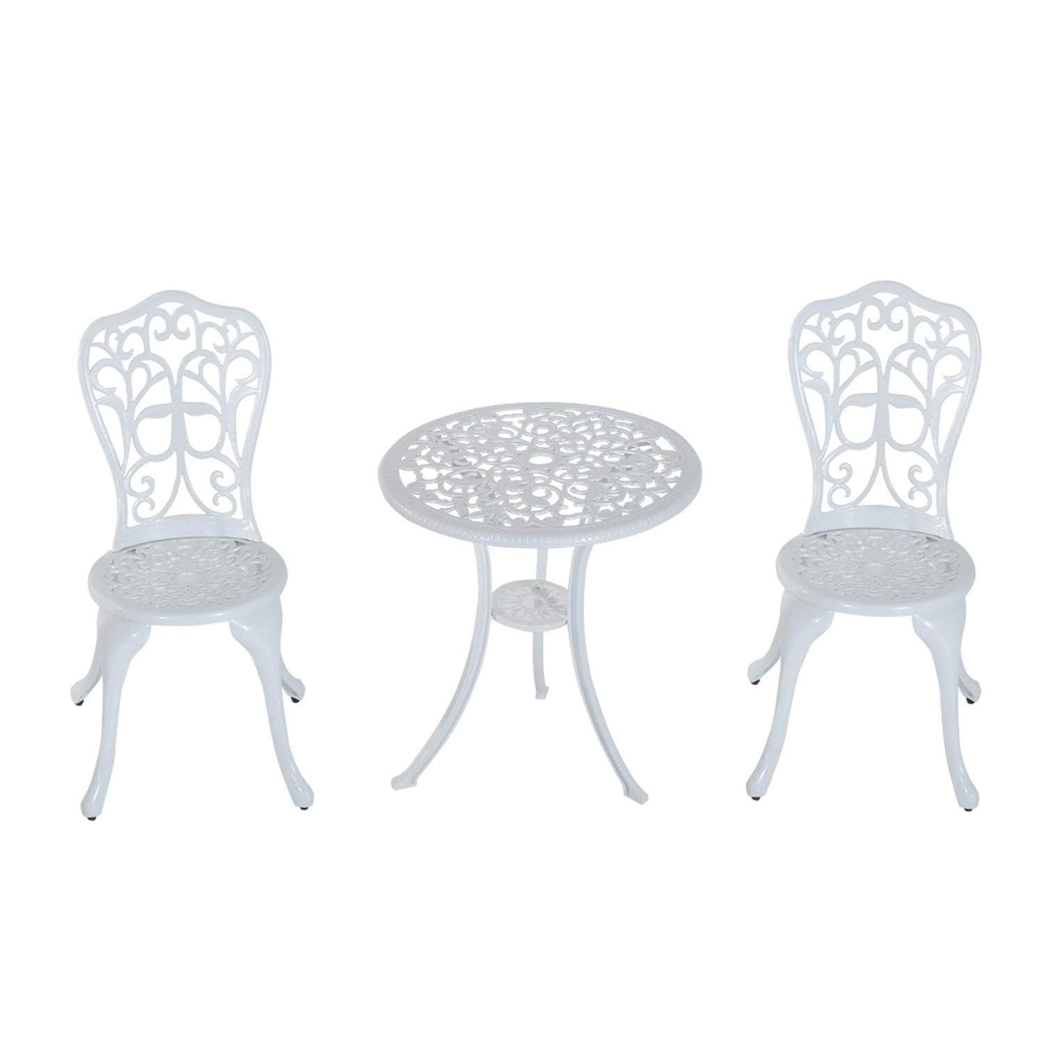 Aosom Dining Set White 3 Piece Outdoor Patio Garden Cast Aluminum Cafe Bistro Round Table and Chair Set - Available in 3 Colours