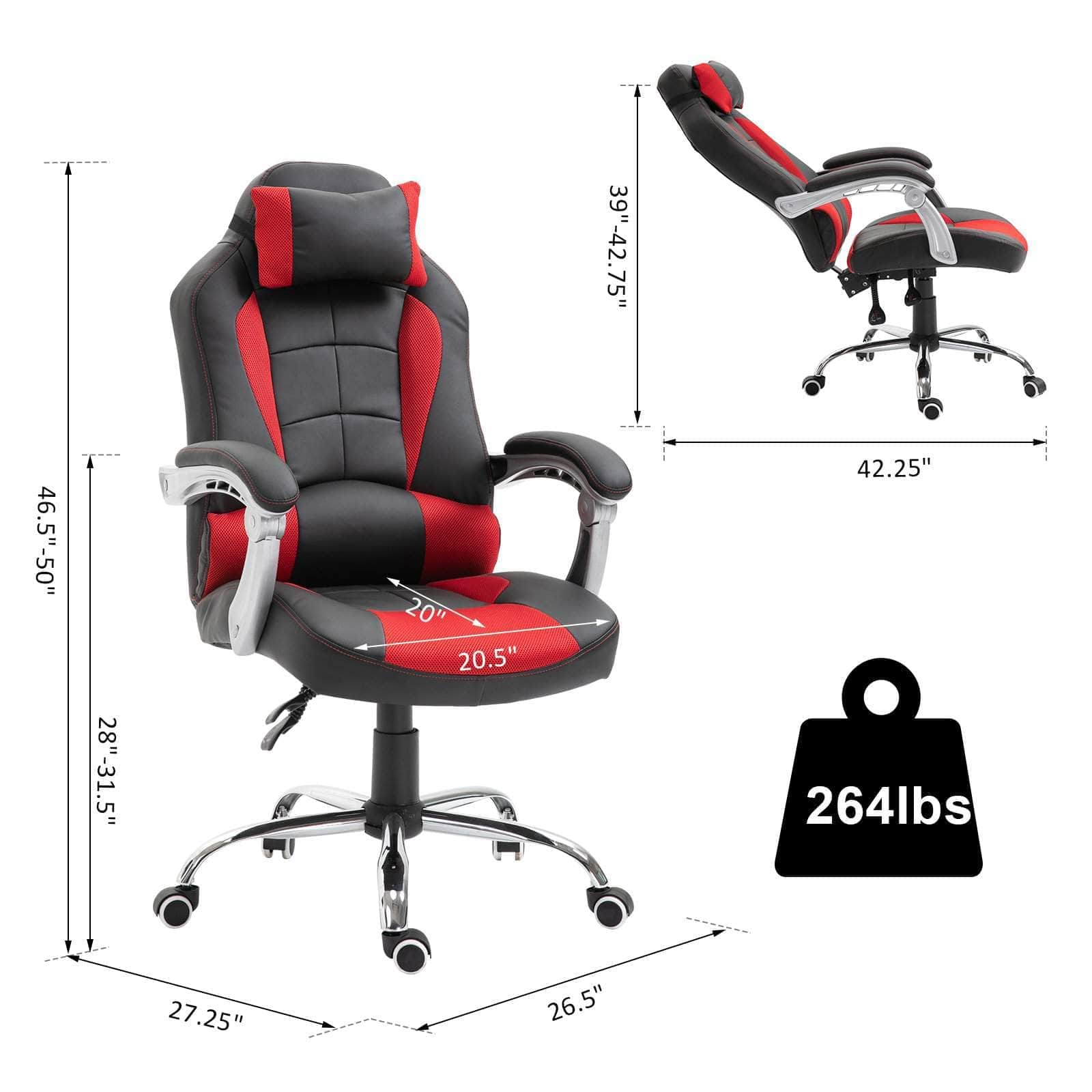 Aosom Gaming Chair Ergonomic Swivel Recliner Height Adjustable Racing Office Gaming Chair in Faux Leather - Available in 2 Colours