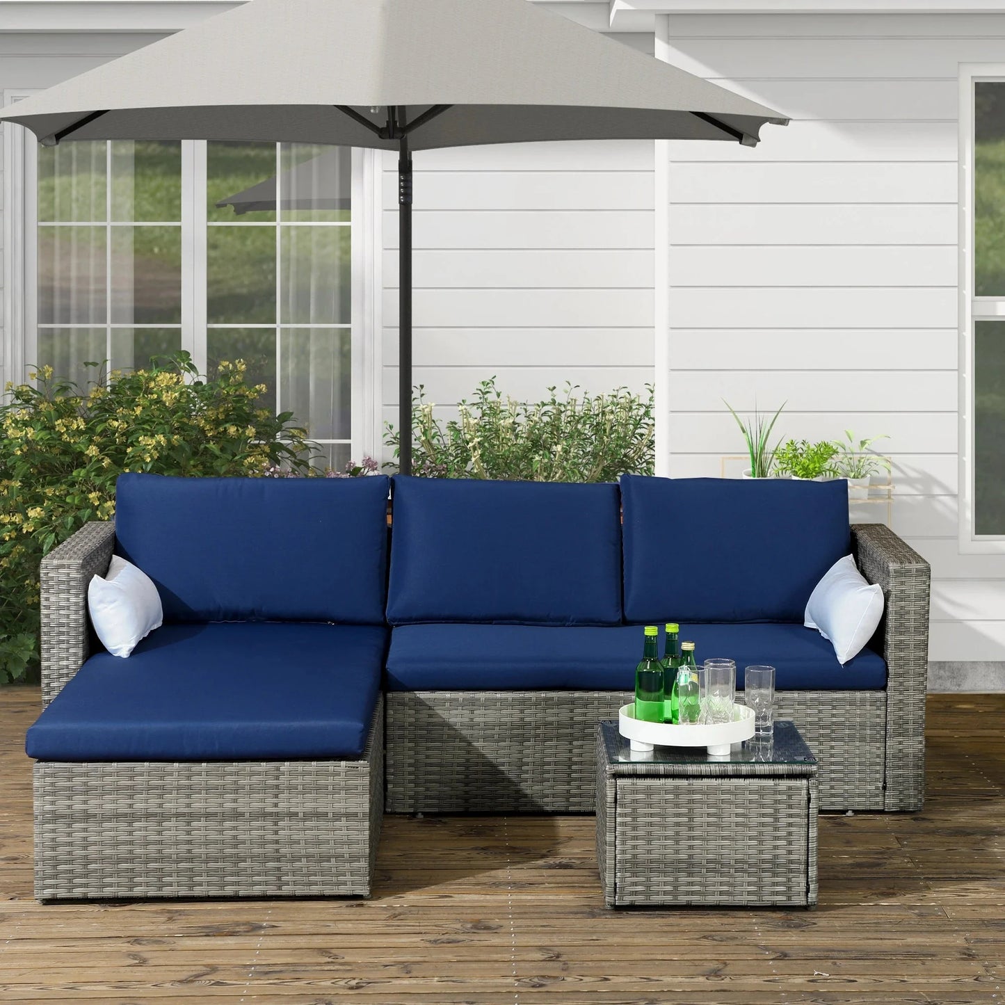 Aosom Sectional 3 Piece Modern Outdoor Patio Hand Woven Rattan Wicker Sectional Sofa with Coffee Table - Available in 5 Colours