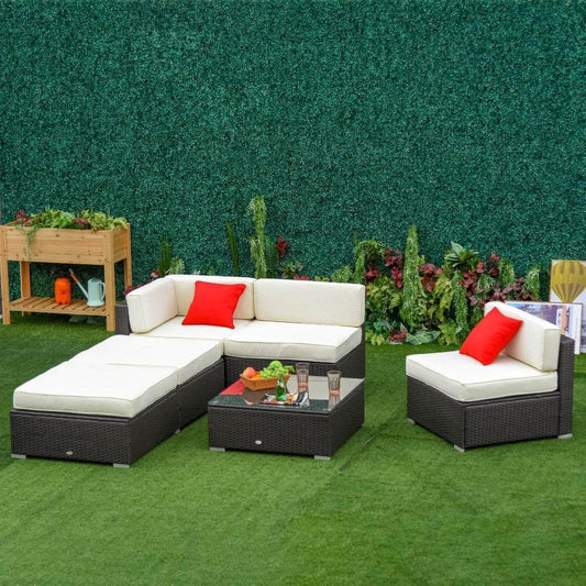 Aosom Sectional Sofa 6 Piece All-Weather Deluxe Outdoor Patio Rattan Wicker Sectional Sofa Set in Cream White