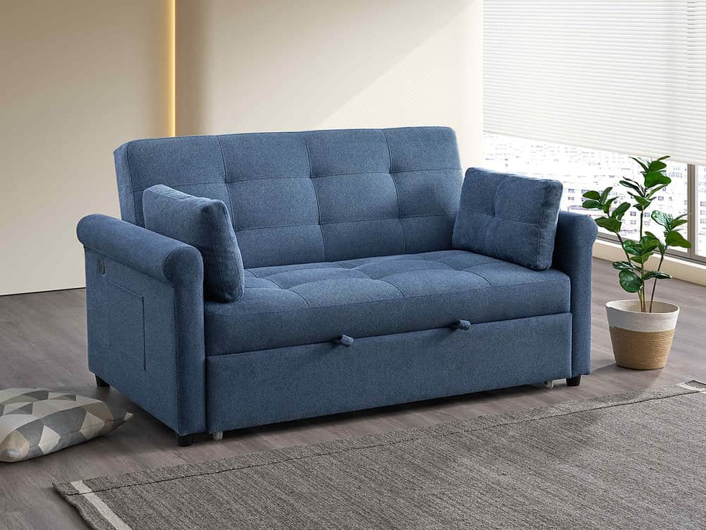 IFDC Sofa 64" / Blue Leamington Tufted Grey Sofa Bed - Available in 2 Sizes