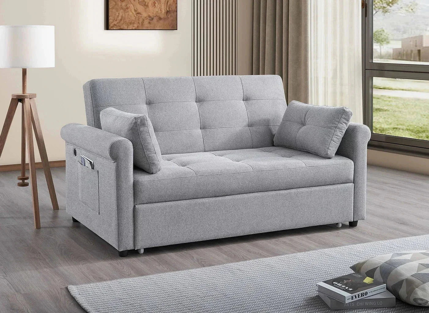 IFDC Sofa 64" Leamington Tufted Grey Sofa Bed - Available in 2 Sizes