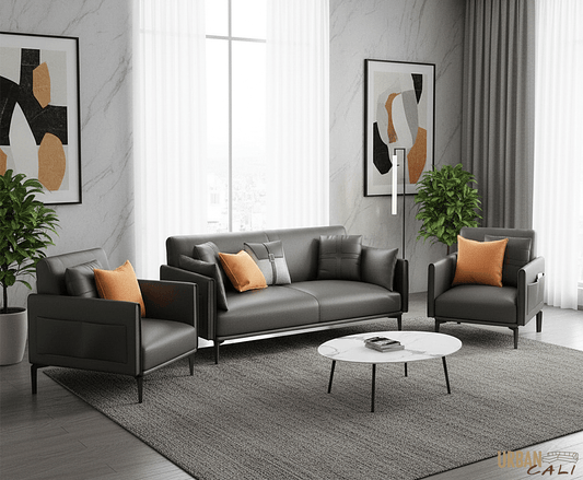 Pending - Urban Cali San Mateo 3 Piece Faux Leather Loveseat and 2 Chair Set in Grey