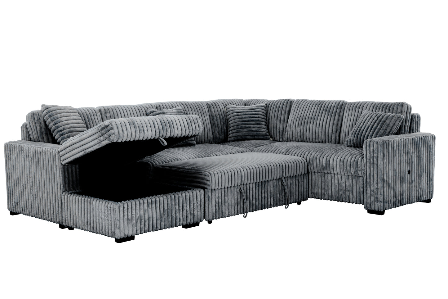 Atherton 123.25" Wide Opulence Plush Minky Corduroy Large Sleeper Sectional Sofa Bed with Storage Chaise - Available in 2 Colours