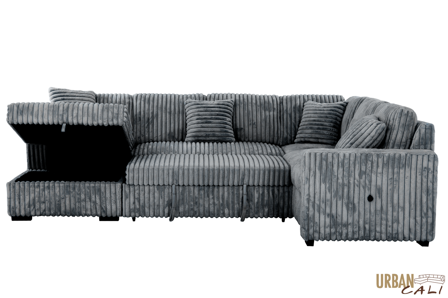 Atherton 123.25" Wide Opulence Plush Minky Corduroy Large Sleeper Sectional Sofa Bed with Storage Chaise - Available in 2 Colours