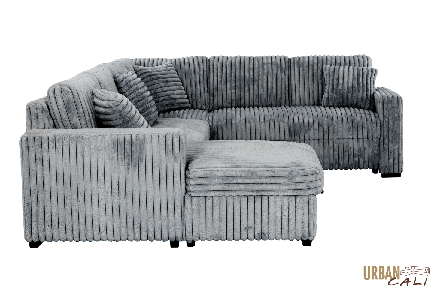 Atherton 123.25" Wide Opulence Plush Minky Corduroy Large Sleeper Sectional Sofa Bed with Storage Chaise - Available in 2 Colours