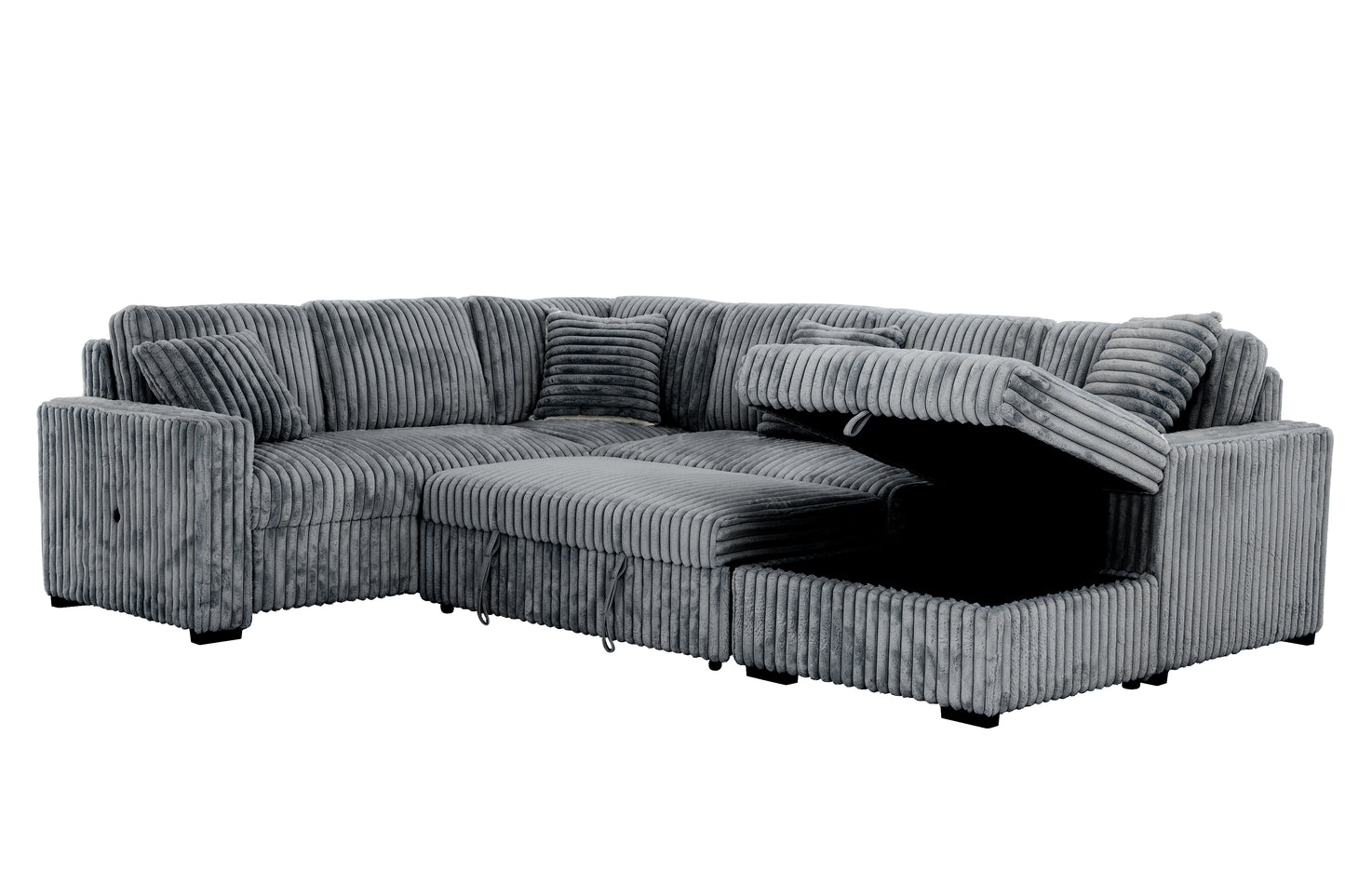 Atherton 123.25" Wide Opulence Plush Minky Corduroy Large Sleeper Sectional Sofa Bed with Storage Chaise - Available in 2 Colours