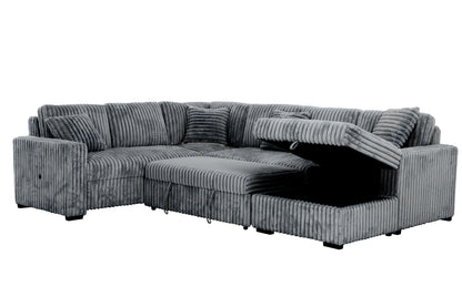Atherton 123.25" Wide Opulence Plush Minky Corduroy Large Sleeper Sectional Sofa Bed with Storage Chaise - Available in 2 Colours