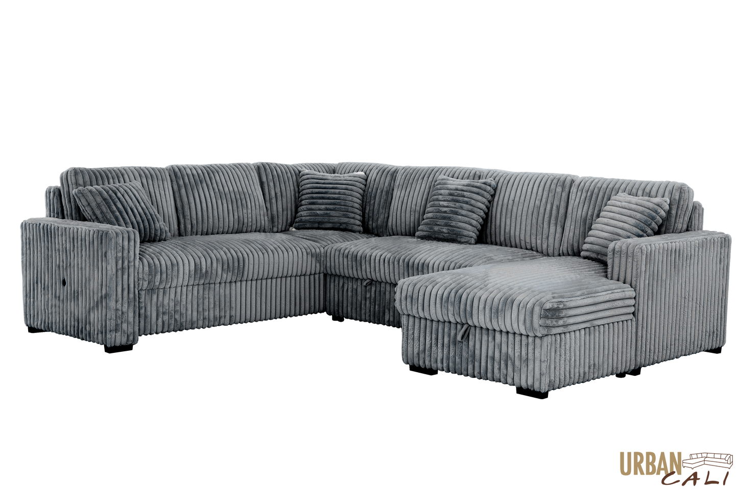 Atherton 123.25" Wide Opulence Plush Minky Corduroy Large Sleeper Sectional Sofa Bed with Storage Chaise - Available in 2 Colours