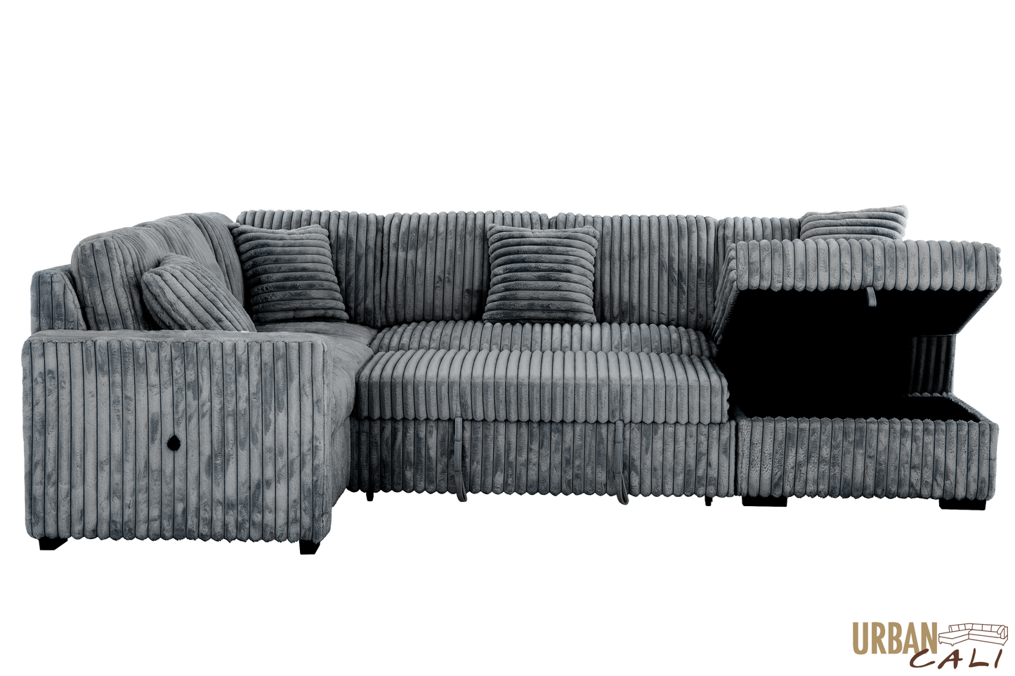 Atherton 123.25" Wide Opulence Plush Minky Corduroy Large Sleeper Sectional Sofa Bed with Storage Chaise - Available in 2 Colours