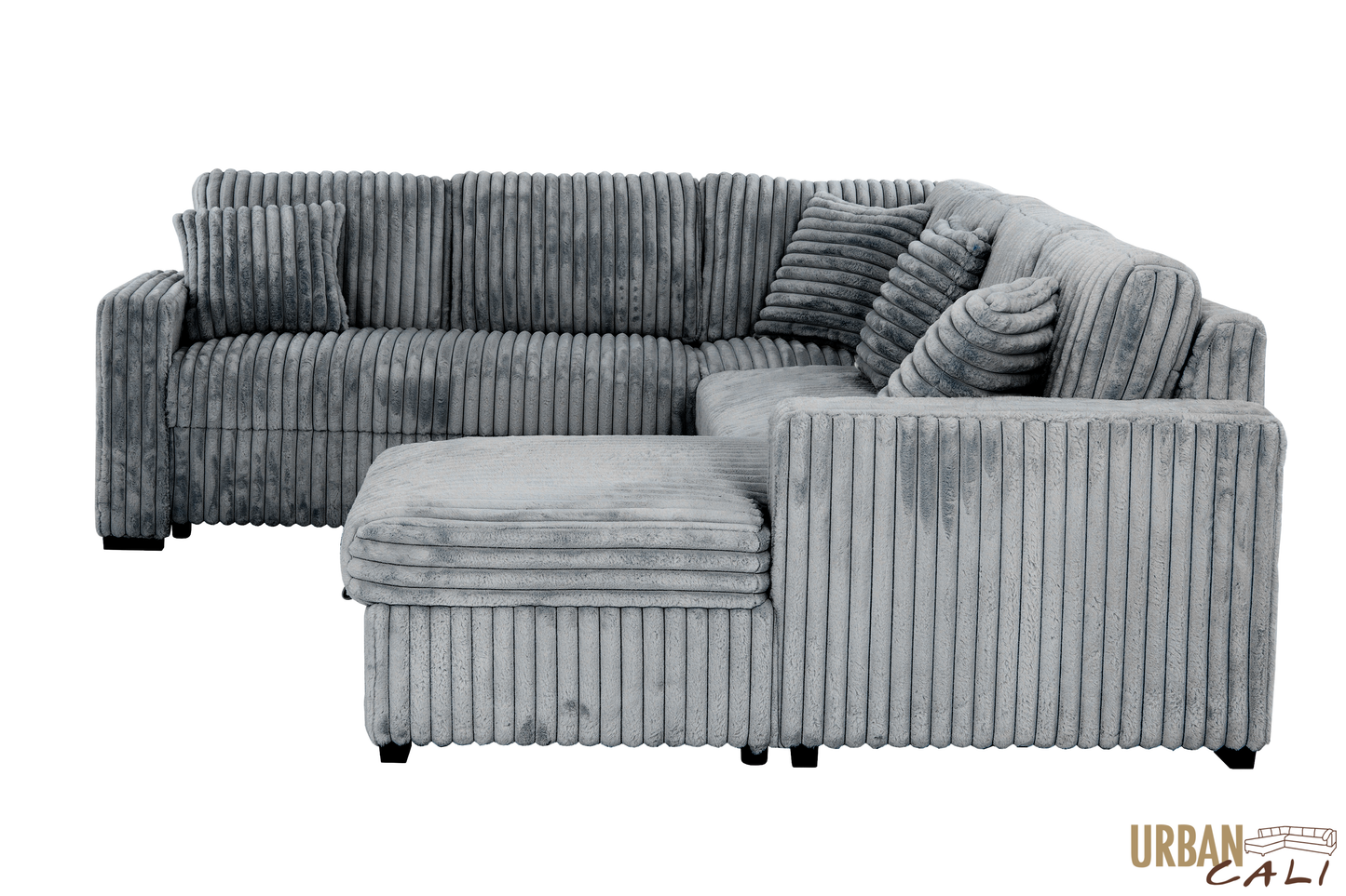 Atherton 123.25" Wide Opulence Plush Minky Corduroy Large Sleeper Sectional Sofa Bed with Storage Chaise - Available in 2 Colours