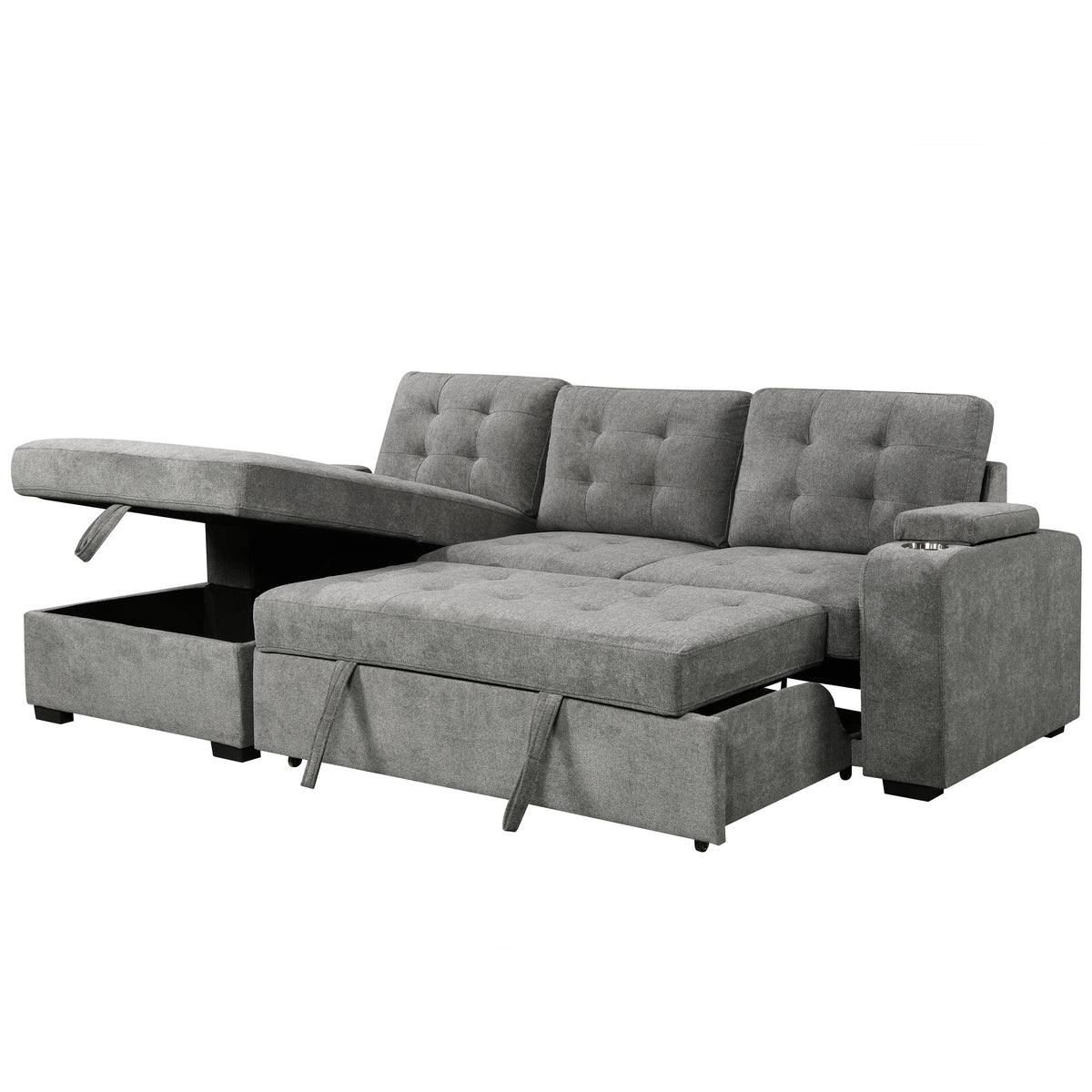 Avila 98.5" Wide Sleeper Sectional Sofa Bed with Cupholders and Storage Chaise - Available in 2 Colours