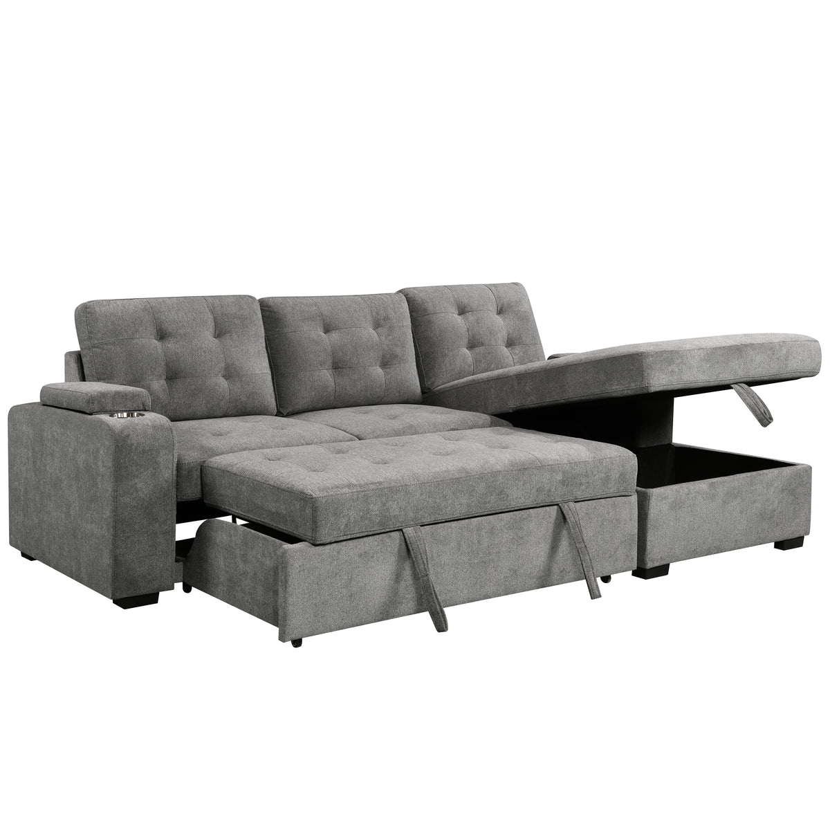 Avila 98.5" Wide Sleeper Sectional Sofa Bed with Cupholders and Storage Chaise - Available in 2 Colours