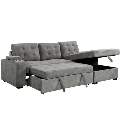 Avila 98.5" Wide Sleeper Sectional Sofa Bed with Cupholders and Storage Chaise - Available in 2 Colours