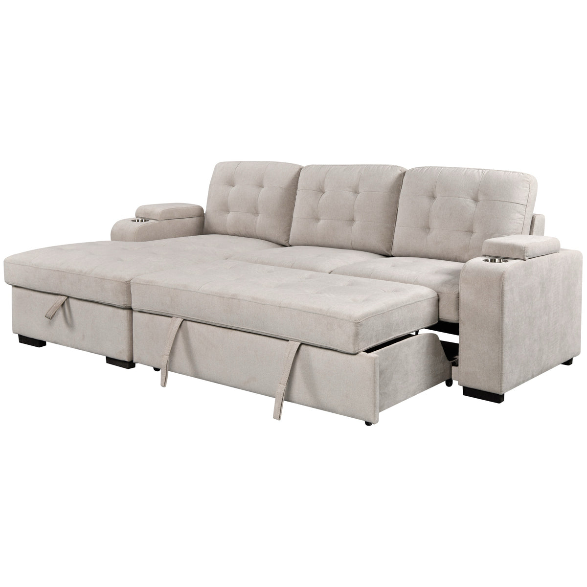Avila 98.5" Wide Sleeper Sectional Sofa Bed with Cupholders and Storage Chaise - Available in 2 Colours