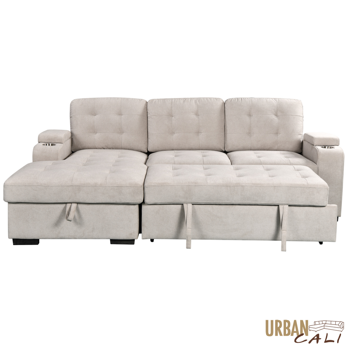 Avila 98.5" Wide Sleeper Sectional Sofa Bed with Cupholders and Storage Chaise - Available in 2 Colours