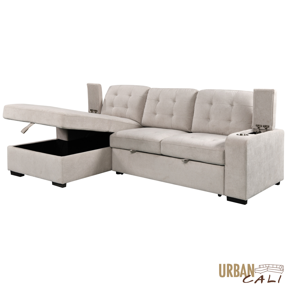 Avila 98.5" Wide Sleeper Sectional Sofa Bed with Cupholders and Storage Chaise - Available in 2 Colours
