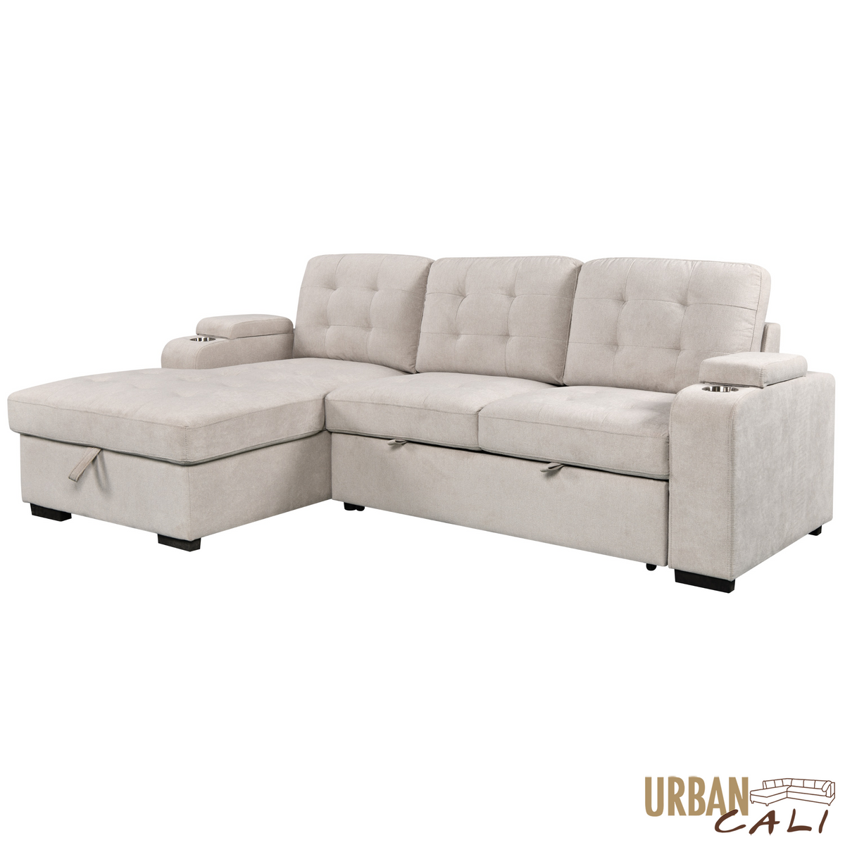Avila 98.5" Wide Sleeper Sectional Sofa Bed with Cupholders and Storage Chaise - Available in 2 Colours