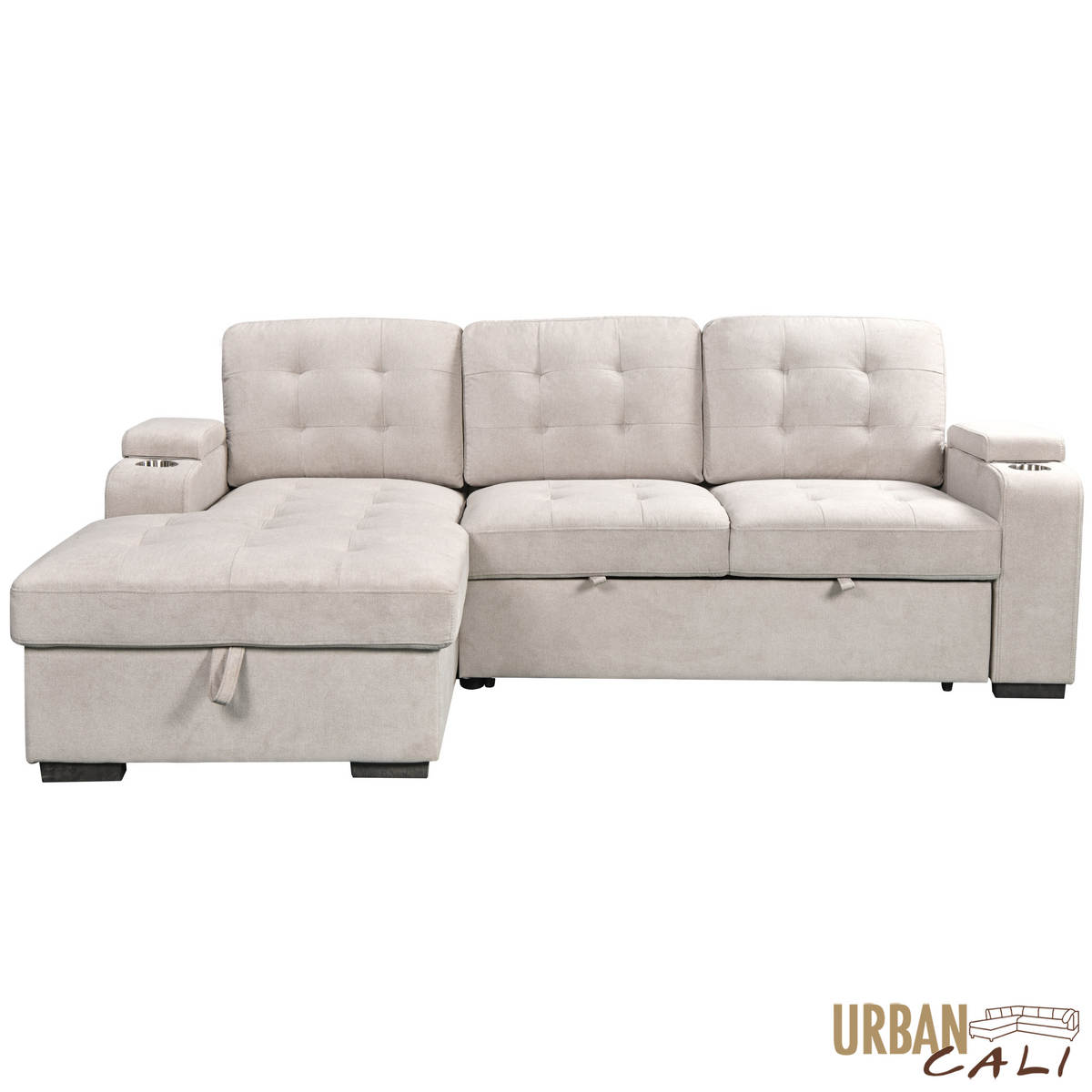 Avila 98.5" Wide Sleeper Sectional Sofa Bed with Cupholders and Storage Chaise - Available in 2 Colours