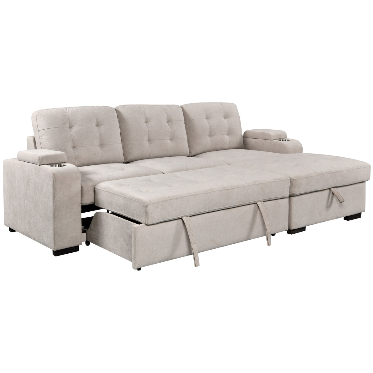 Avila 98.5" Wide Sleeper Sectional Sofa Bed with Cupholders and Storage Chaise - Available in 2 Colours