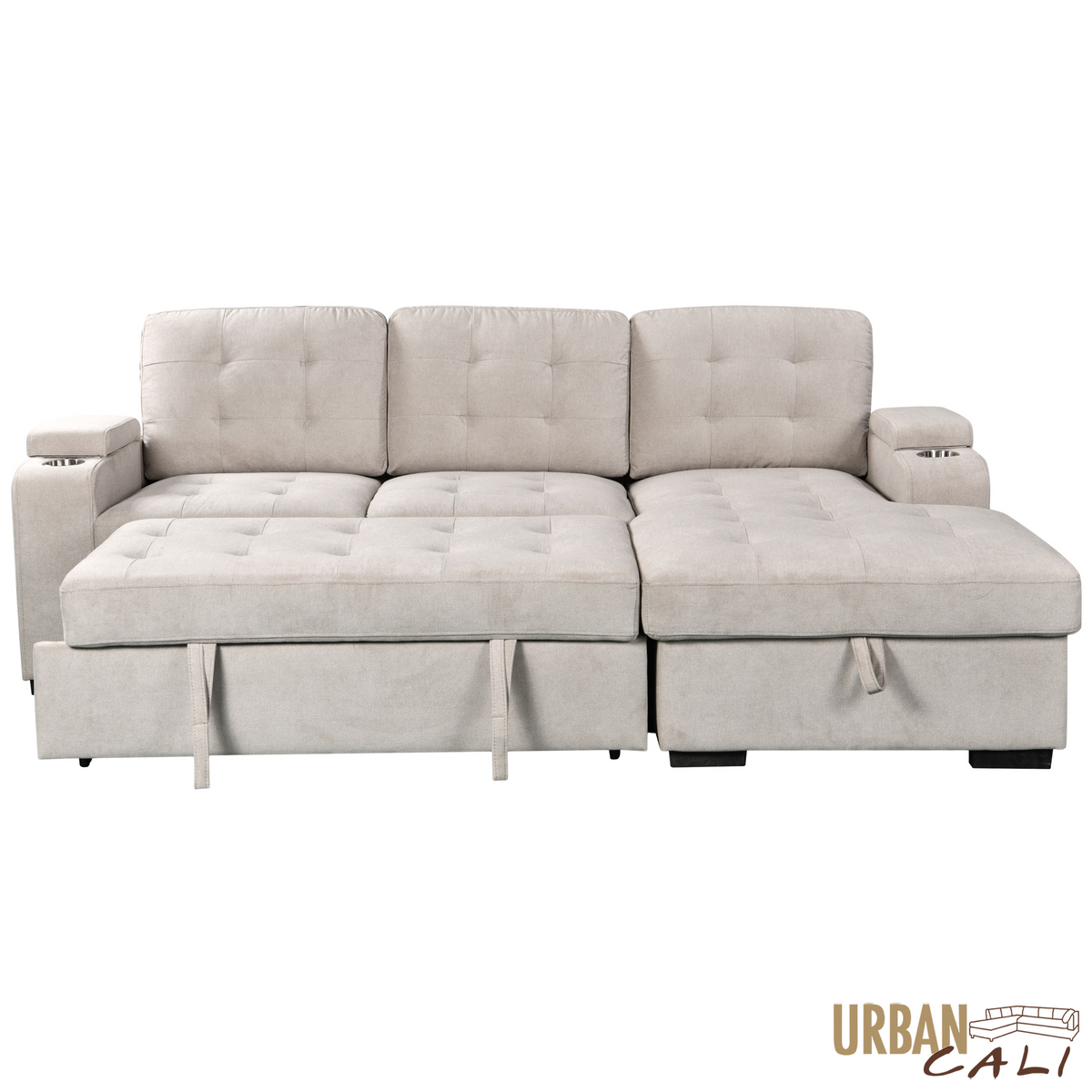 Avila 98.5" Wide Sleeper Sectional Sofa Bed with Cupholders and Storage Chaise - Available in 2 Colours