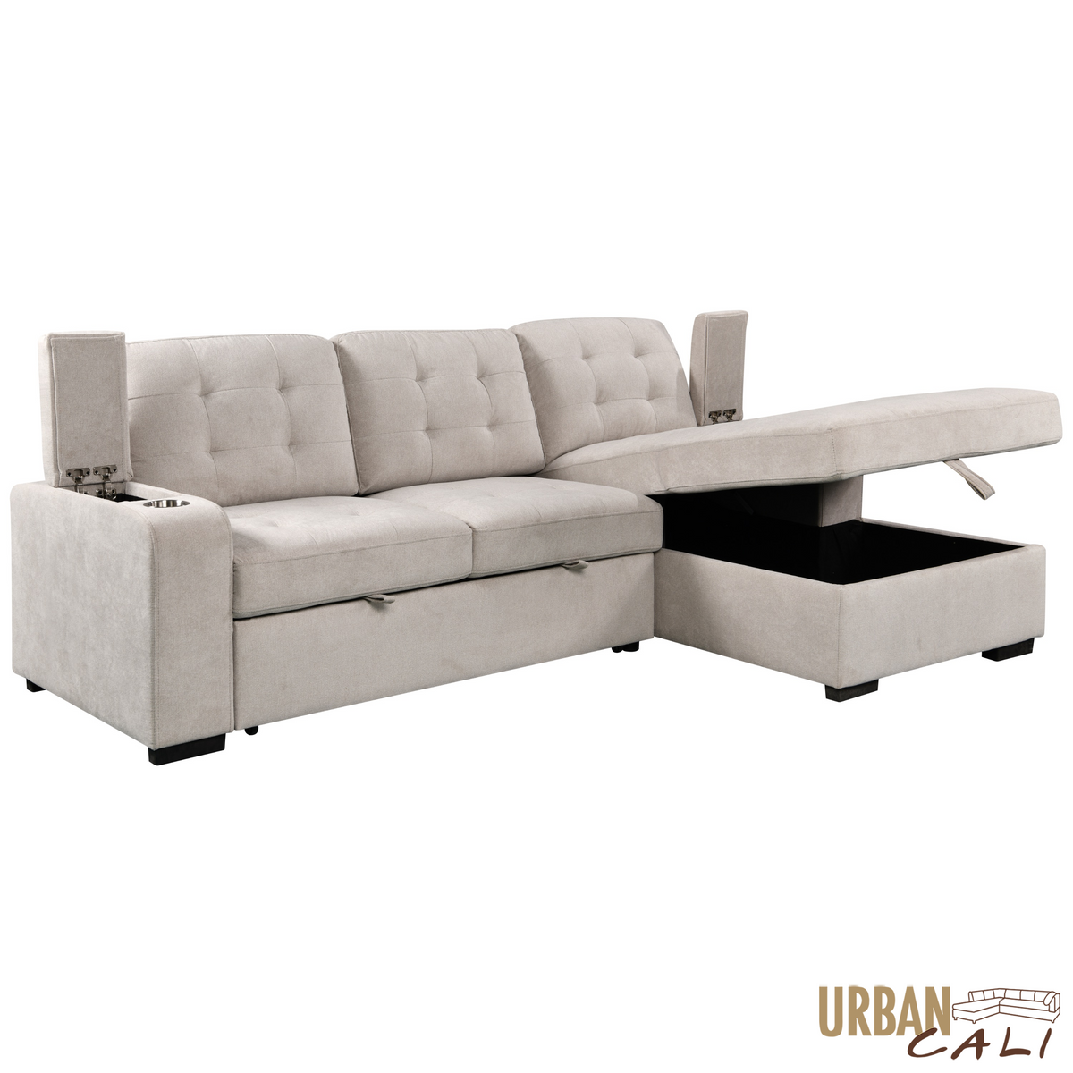 Avila 98.5" Wide Sleeper Sectional Sofa Bed with Cupholders and Storage Chaise - Available in 2 Colours
