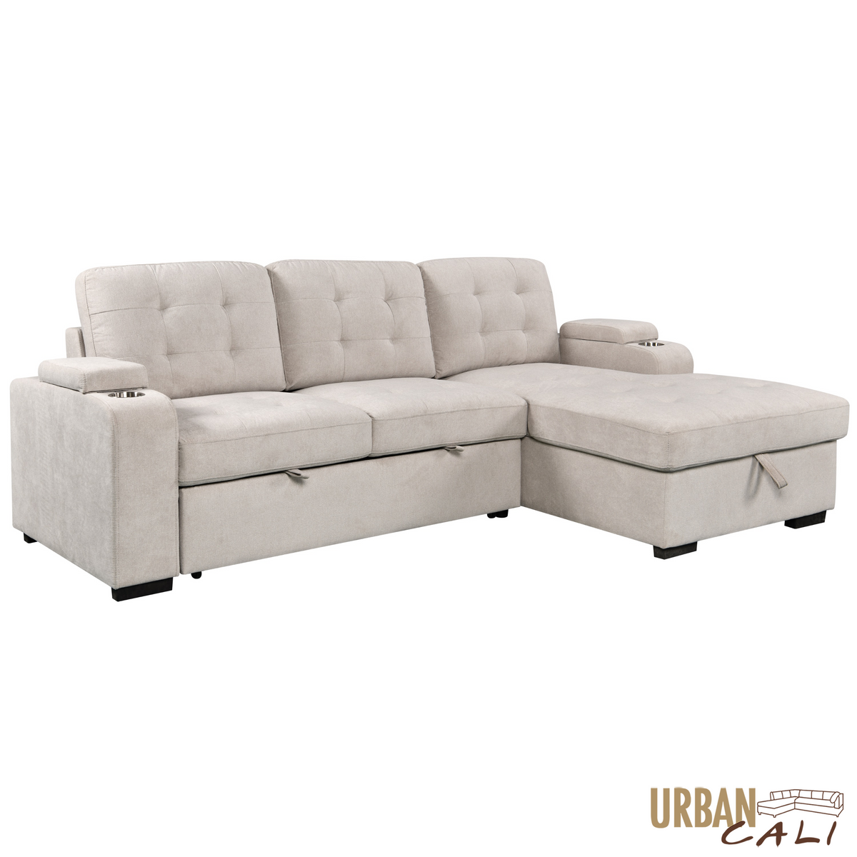 Avila 98.5" Wide Sleeper Sectional Sofa Bed with Cupholders and Storage Chaise - Available in 2 Colours