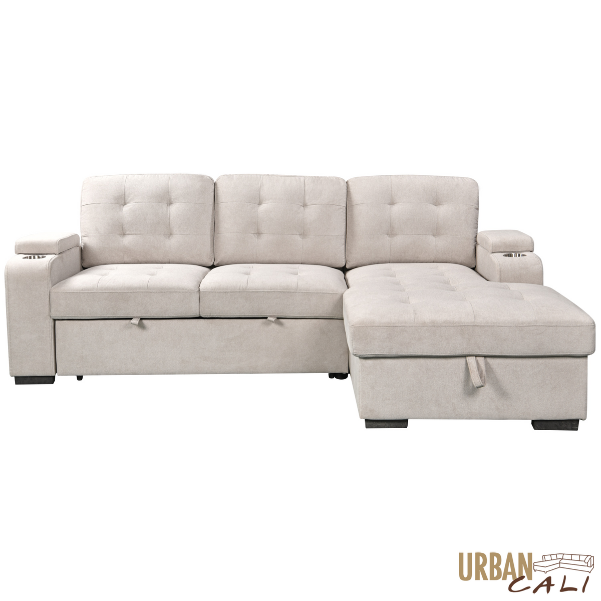 Avila 98.5" Wide Sleeper Sectional Sofa Bed with Cupholders and Storage Chaise - Available in 2 Colours