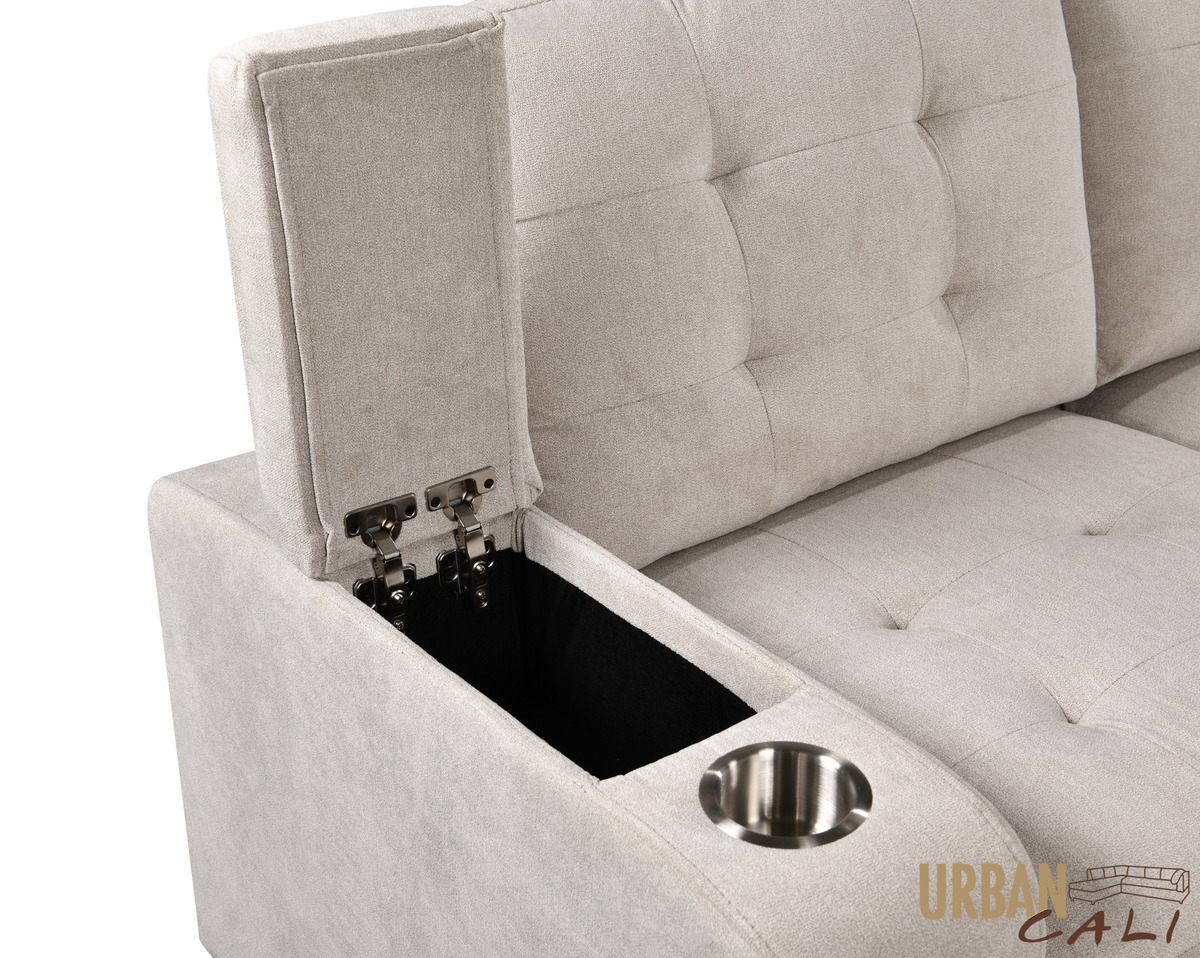 Avila 98.5" Wide Sleeper Sectional Sofa Bed with Cupholders and Storage Chaise - Available in 2 Colours