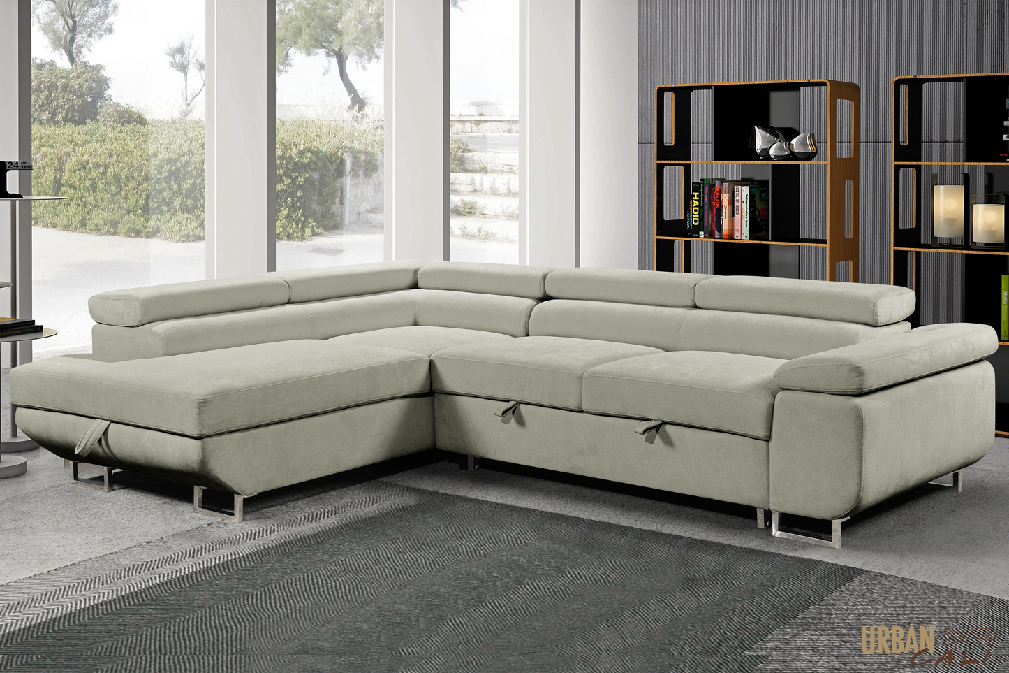 Hollywood Sleeper Sectional Sofa Bed with Adjustable Headrests and Storage Chaise - Available in 3 Colours