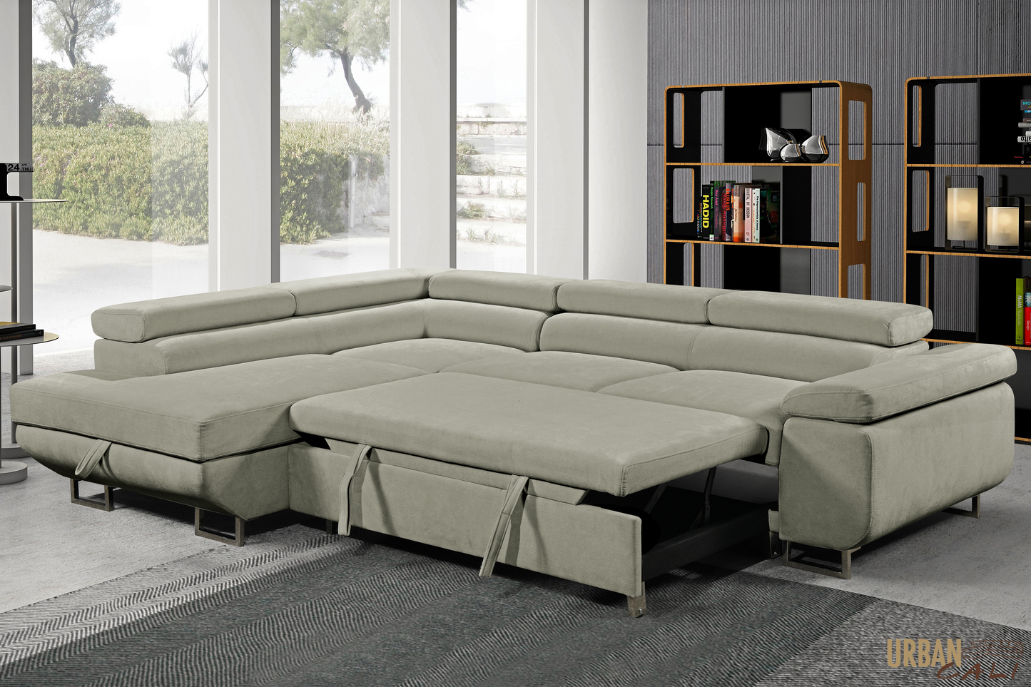 Hollywood Sleeper Sectional Sofa Bed with Adjustable Headrests and Storage Chaise - Available in 3 Colours