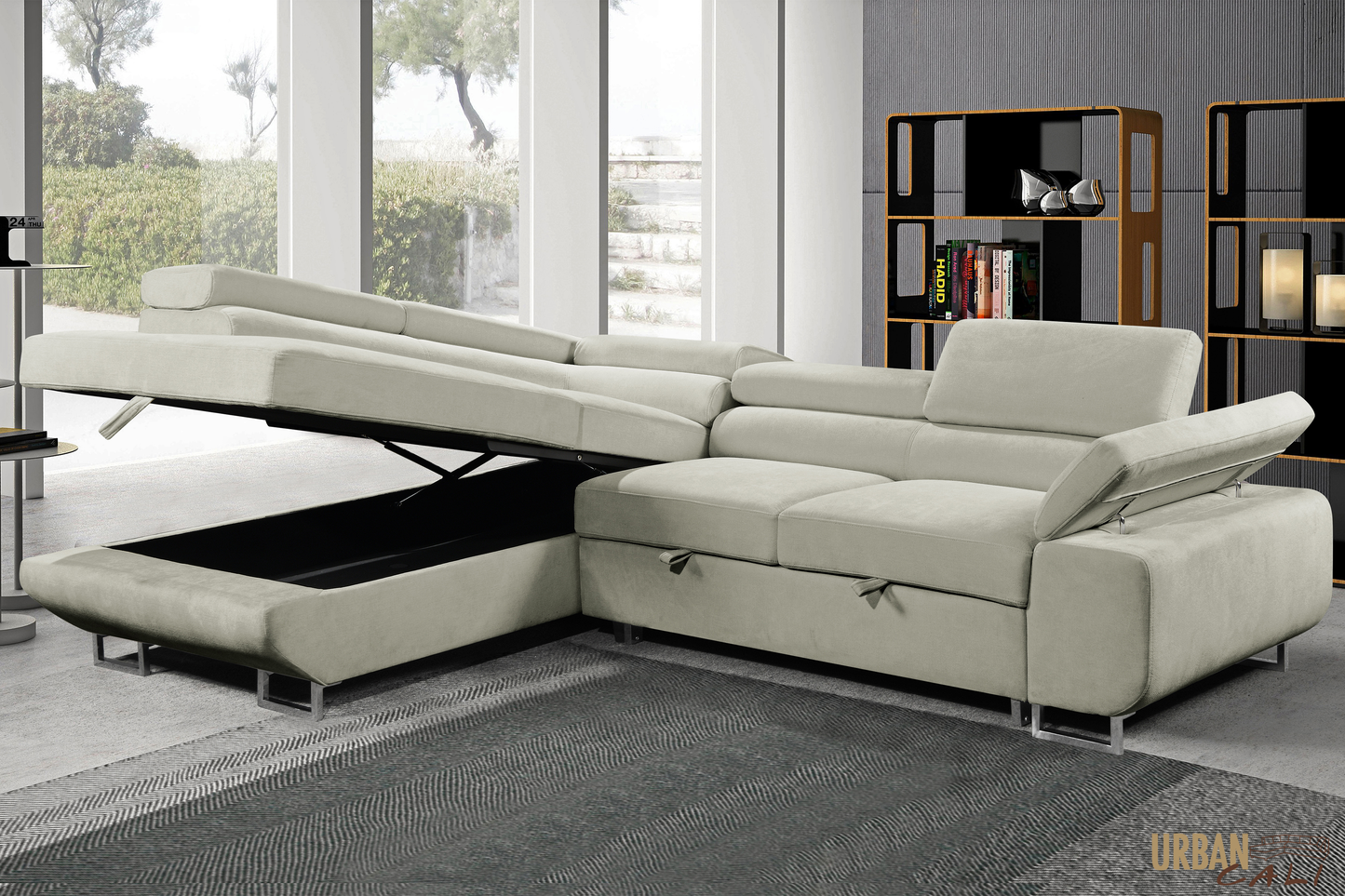Hollywood Sleeper Sectional Sofa Bed with Adjustable Headrests and Storage Chaise - Available in 3 Colours