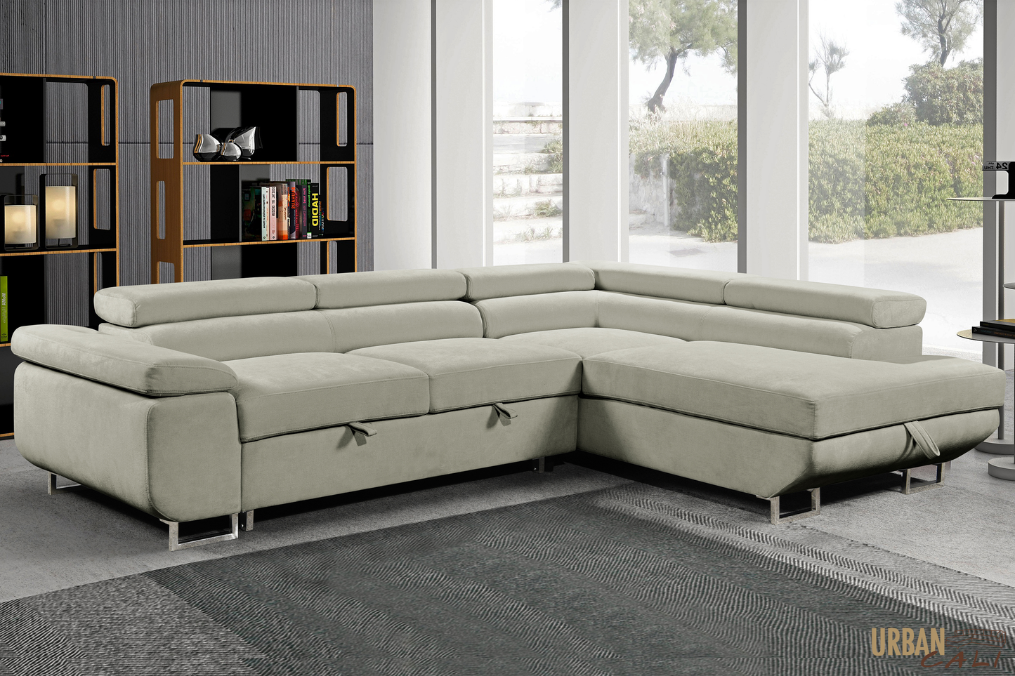 Hollywood Sleeper Sectional Sofa Bed with Adjustable Headrests and Storage Chaise - Available in 3 Colours