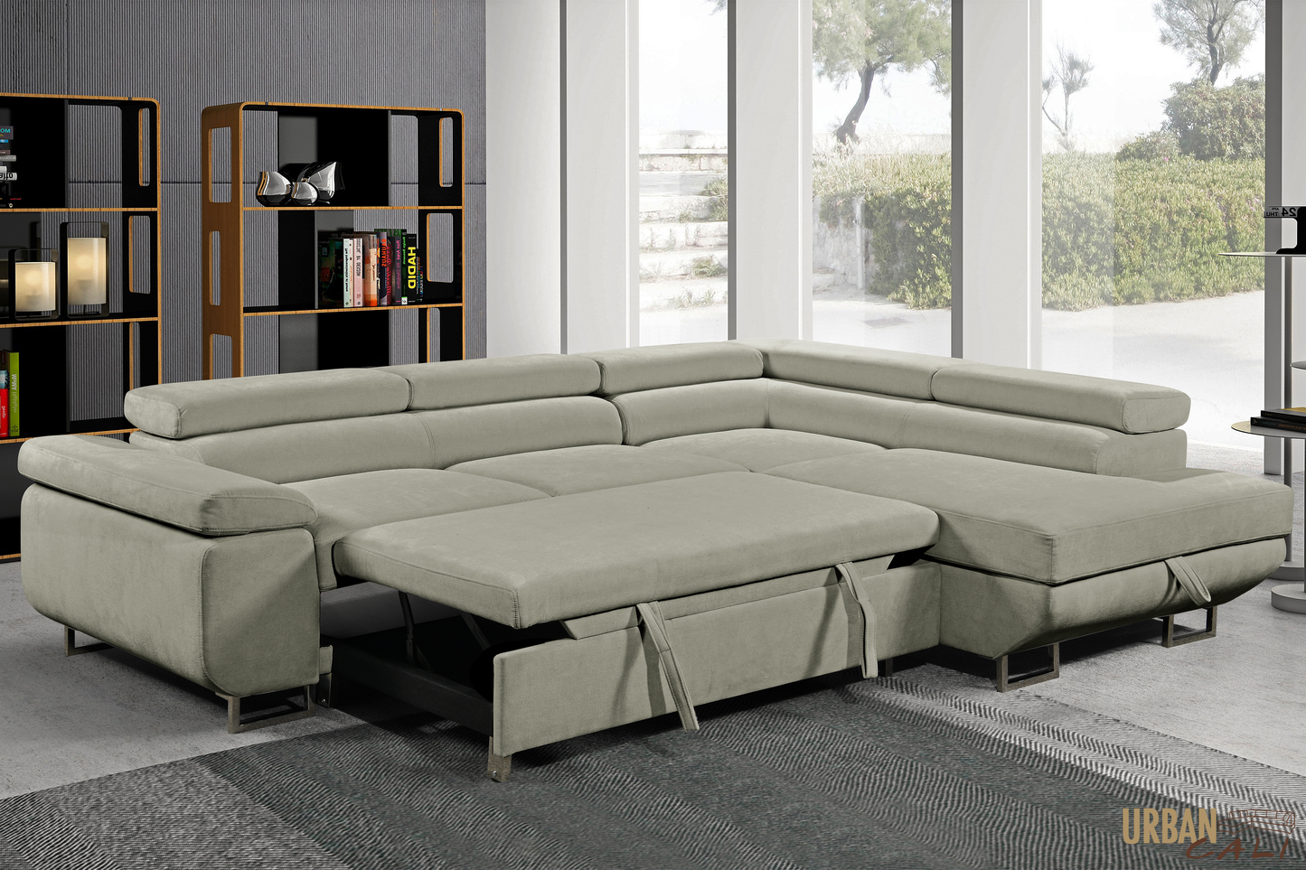 Hollywood Sleeper Sectional Sofa Bed with Adjustable Headrests and Storage Chaise - Available in 3 Colours